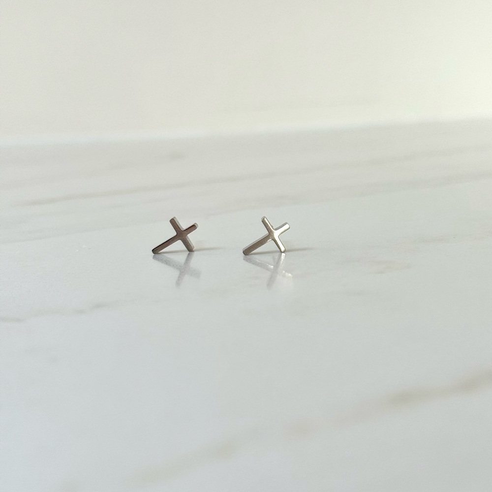 ✝️ Delicate Sterling Silver Cross Stud Christian Earrings Dainty